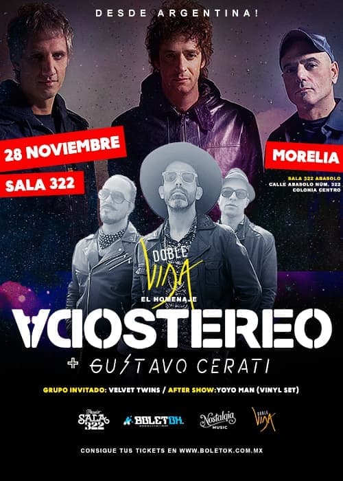 Doble Vida presenta Homenaje a Sodastereo y Gustavo Cerati en Morelia